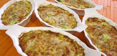 Запеканка с побегами бамбука, спаржей и ветчиной